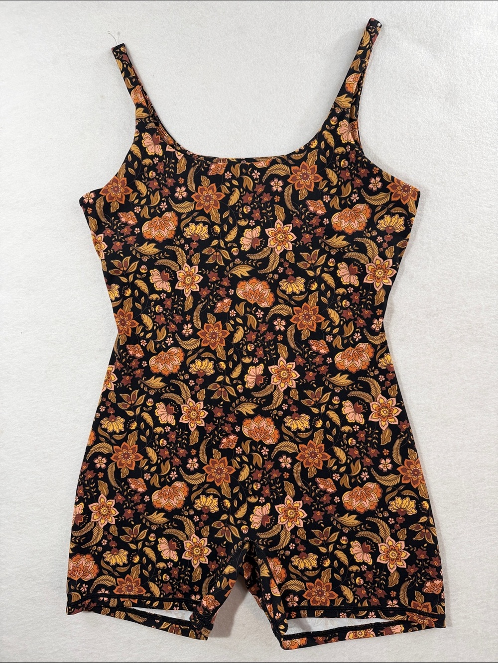 Floral Spaghetti-Strap Mini Dress - Black with Rust Floral